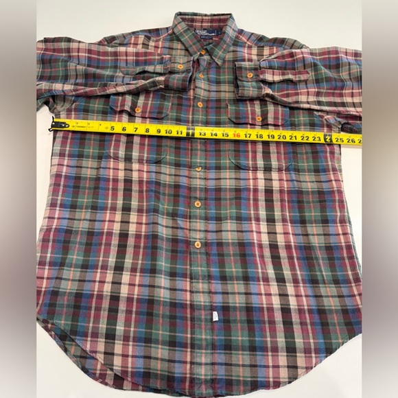 VTG Polo Ralph Lauren Lived In Shirt Mens Size L Wool Cotton Blend Flannel Plaid - Picture 6 of 9